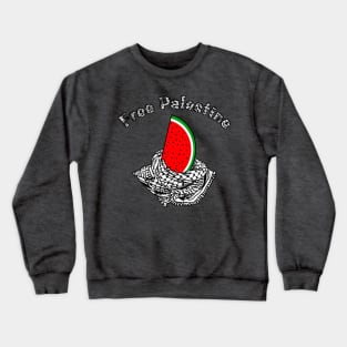 Free Palestine Watermelon Keffiyeh - Keffiyeh Text - Front Crewneck Sweatshirt